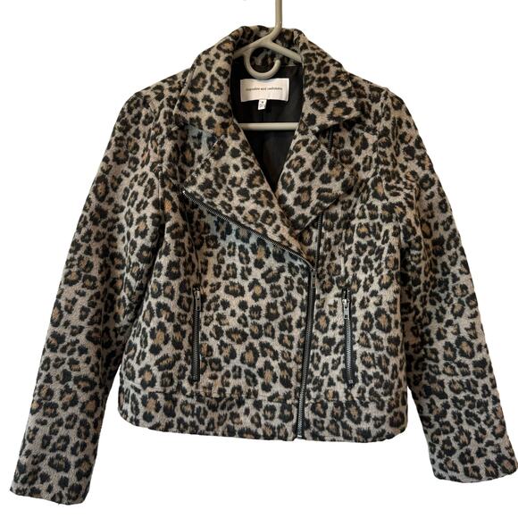 cupcakes & cashmere Jackets & Blazers - Cupcakes and Cashmere Moto Biker Leopard Print Wool Blend Jacket S